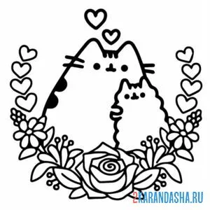 Раскраска кот пушин и пип любовь