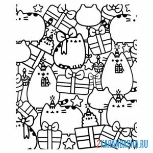 Раскраска кот пушин подарки