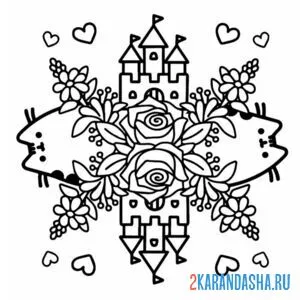 Раскраска кот пушин и замок