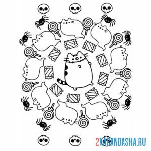Раскраска кот пушин с призраками