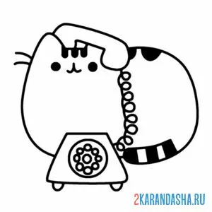 Раскраска телефон и кот пушин