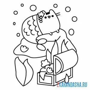 Раскраска кот пушин русалка