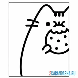 Раскраска кот пушин с пончиком