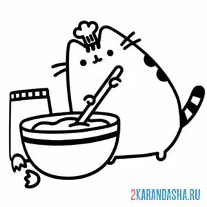Раскраска кот пушин повар