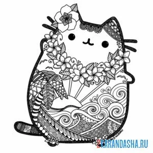 Раскраска кот пушин антистресс