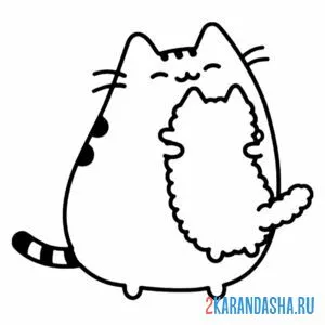 Раскраска кот пушин обнимашки