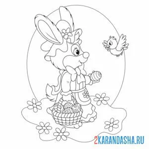 Раскраска кролик с яйцами