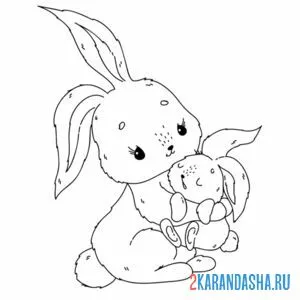 Раскраска мама и малыш зайка