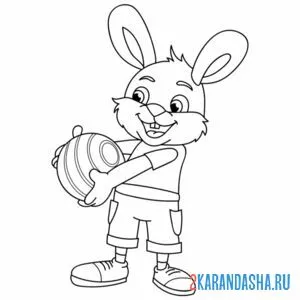 Раскраска заяц кролик играет с мячом