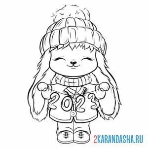 Раскраска кролик зайка в зимней одежде