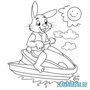 Раскраска заяц на гидроцикле