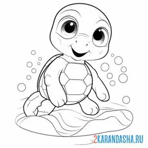 Раскраска черепаха мило улыбается