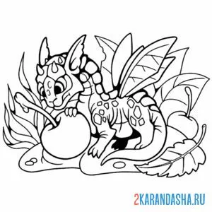 Раскраска дракон и яблоко