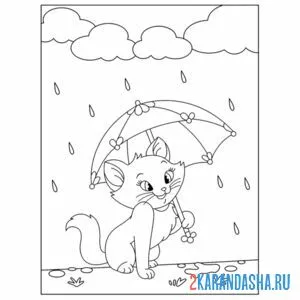 Раскраска кошка под дождем