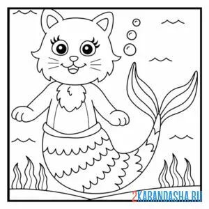Раскраска кошка-русалка