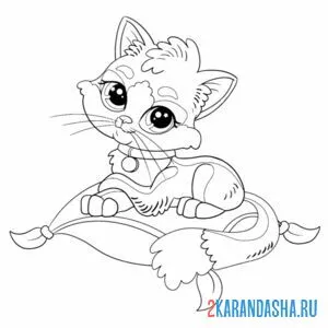 Раскраска котик сидит на подушке