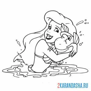 Раскраска флаундер и ариэль играют
