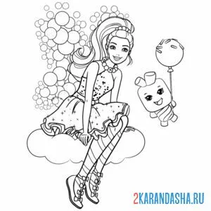 Раскраска барби на облачке