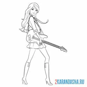 Раскраска барби с гитарой