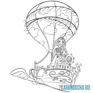 Раскраска барби на волшебном корабле