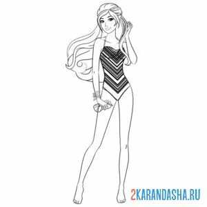 Раскраска барби летом в купальнике
