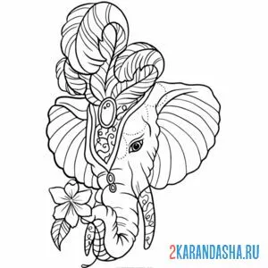 Раскраска слон красивый нарядный