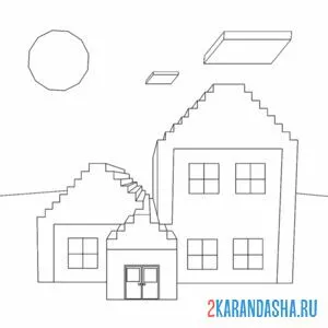 Раскраска майнкрафт домики