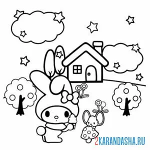 Раскраска май мелоди у домика