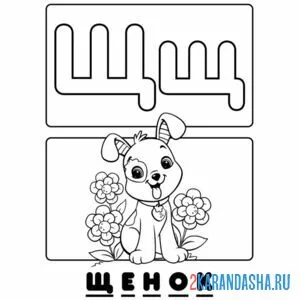 Раскраска буква щ щенок алфавит
