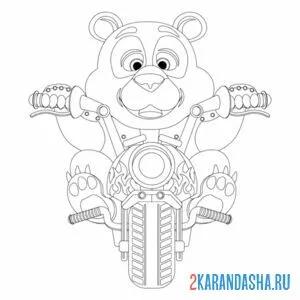 Раскраска панда на мотоцикле