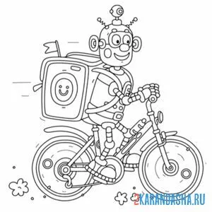 Раскраска робот-доставщик на велосипеде