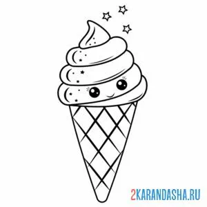 Раскраска мороженое-каваи в рожке