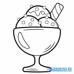 Раскраска мороженое в тарелочке