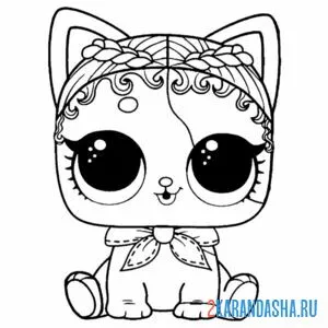 Раскраска лол питомец котенок с косичками