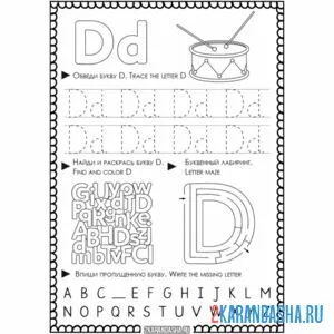 Раскраска английская пропись d