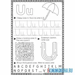 Раскраска английская пропись u