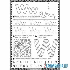 Раскраска английская пропись w