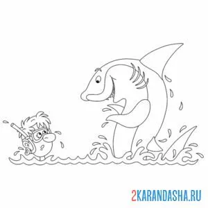Раскраска акула напугала туриста