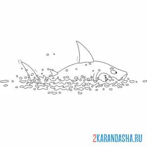 Раскраска акула над водой