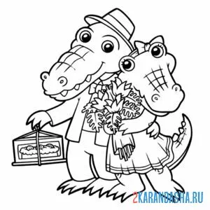 Раскраска крокодил гена и его жена