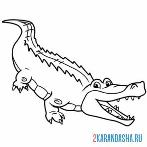 Раскраска крокодил с открытой пастью