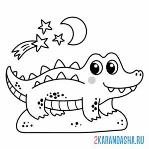 Раскраска крокодил и луна