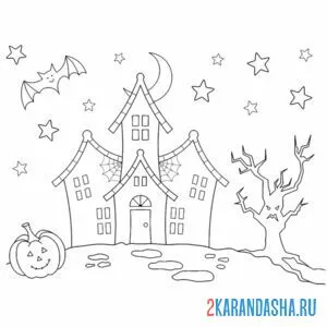 Раскраска хэллоуин заброшенный дом