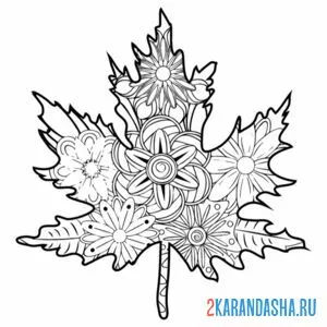 Раскраска лист кленовый антистресс