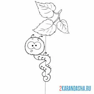 Раскраска гусеничка повисла