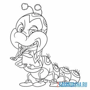 Раскраска гусеница голодная