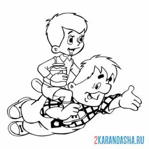 Раскраска малыш, карлсон и варенье