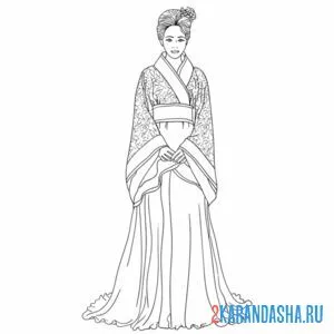 Раскраска китайский костюм