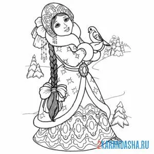 Раскраска русский народный костюм зимний