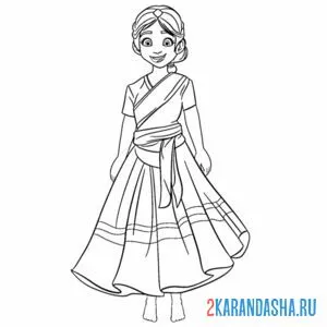 Раскраска индийский национальный костюм женский